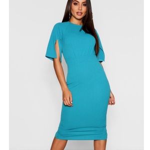 Boohoo Split Sleeve Detail Wiggle Midi Dress Blue